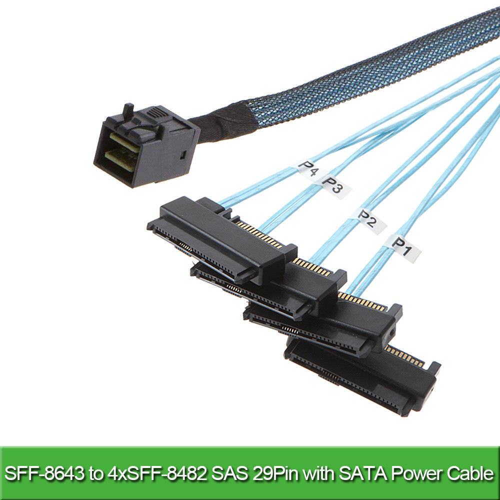 Mini-SAS to SAS-Cable,SFF-8643 to SAS SFF-8643 to SFF-8482 Connector 4X SAS 29Pin SFF-8482 with SATA