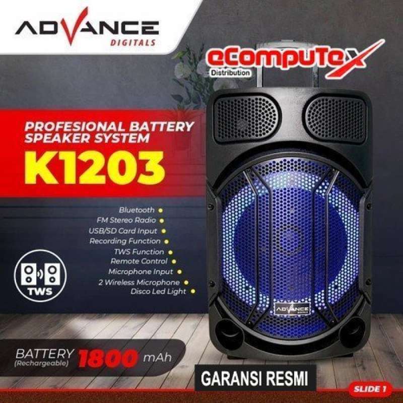 SPEAKER KARAOKE ADVANCE 12" K-1203 SPEAKER BLUETOOTH KARAOKE 12 INCH K1203 GARANSI RESMI