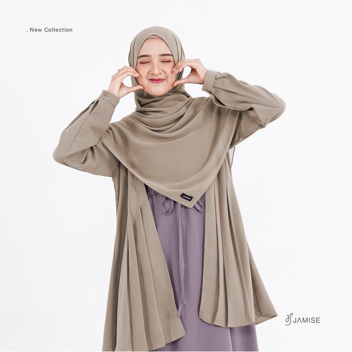 Vivian Dress Gamis Casual Panjang Basic Simple Variasi Plus Outer Dua Warna Serut Layer Syari Zipper