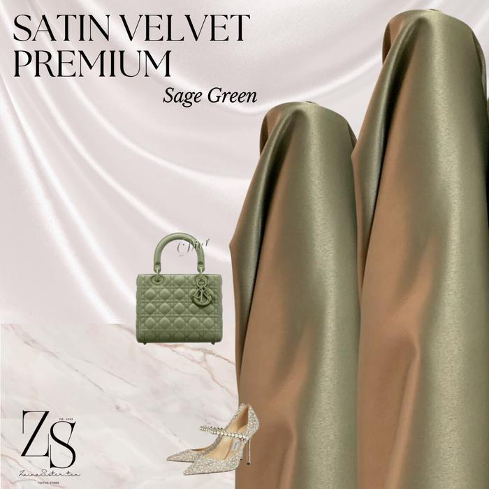 Bahan Kain Satin Saten Sateen Velvet Premium Hijau Sage Green