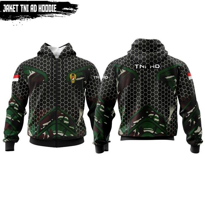 TNI TERBARU TERKEREN Jaket Hoodie Motif TNI AD Sublimasi Printing Resleting YKK - XL AD TERBARU TERK