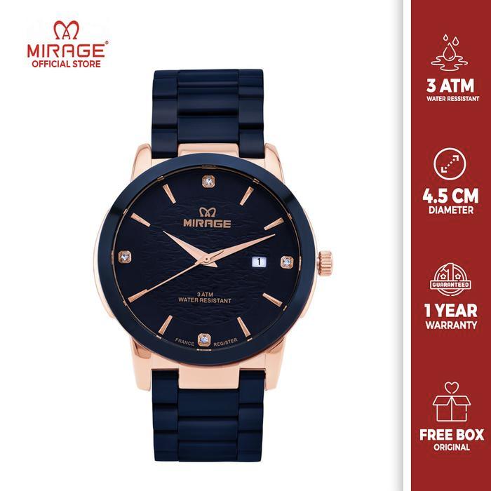 Mirage Watch - Jam Tangan Analog Pria Terbaru Keren Tahan Air Blue Navy Rosegold 8809 / 8894 M