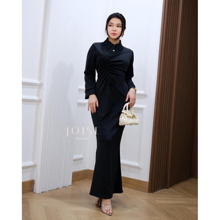 Joise - Lara Asymmetric Long Dress / Dress Tali Serut Panjang Kancing Maxi Casual Polos Stretch