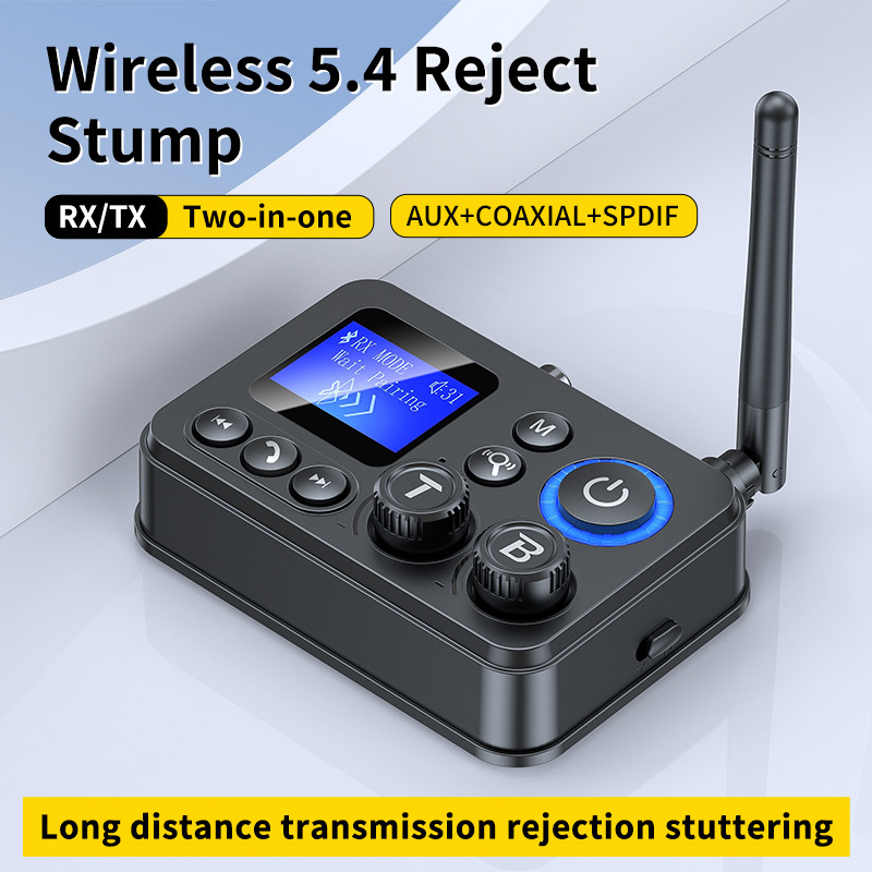 Bluetooth 5.4 Audio Transmitter Receive Support AUX/COAXIAL/SPDIF/TF/U disk with LCD Display for