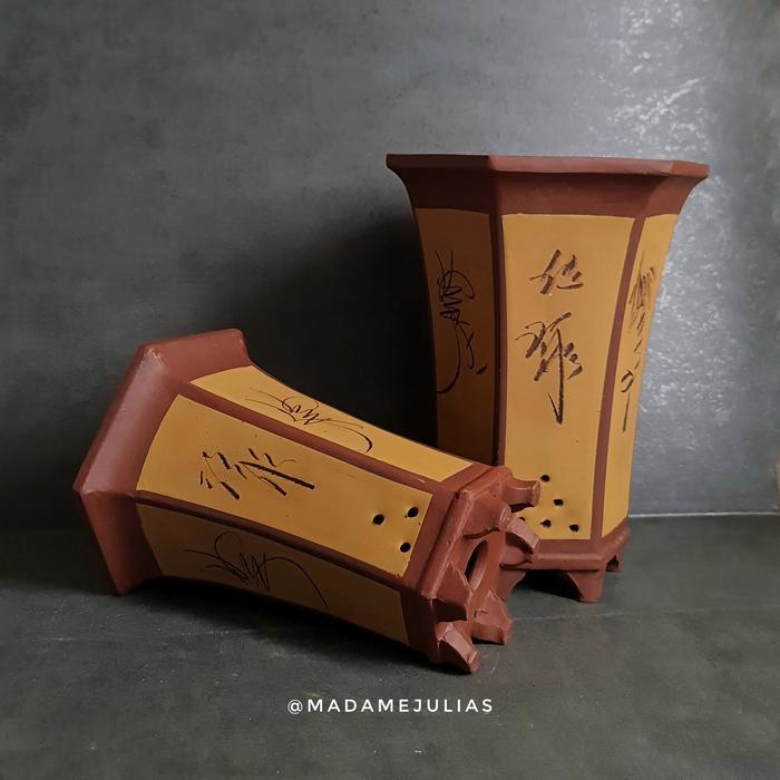 pot keramik tinggi handmade bonsai sukulen