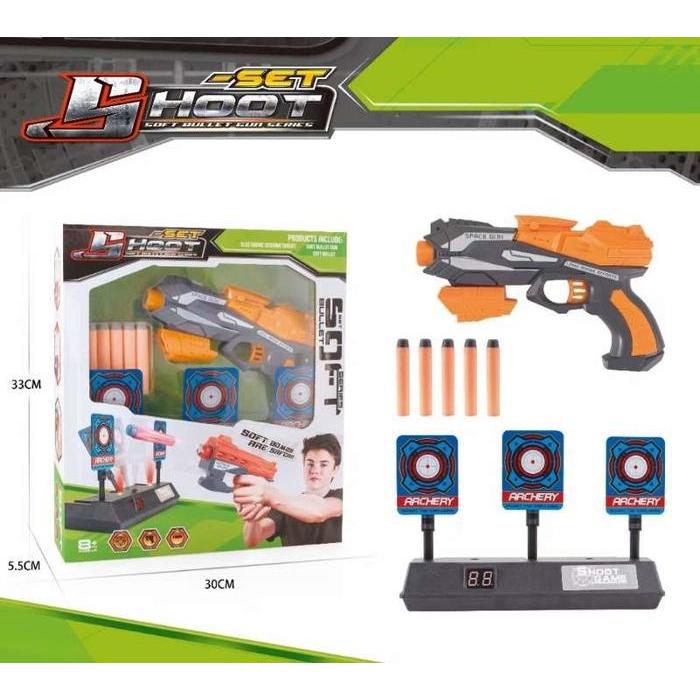 Mainan Anak Pistol Nerf Soft Bullet Gun & Papan Target Otomatis 999-3 #Gratisongkir