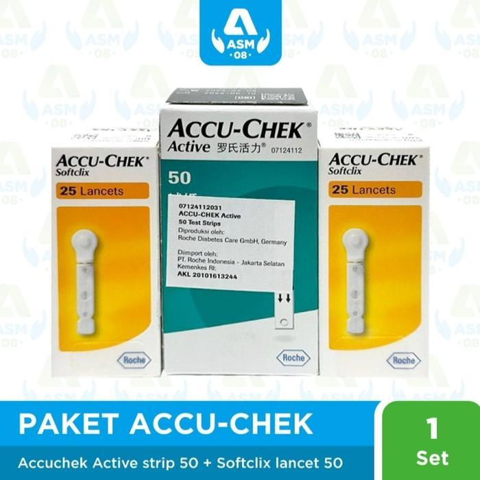 Paket Accu chek Active Strip 50 + Lancet 50 Pcs