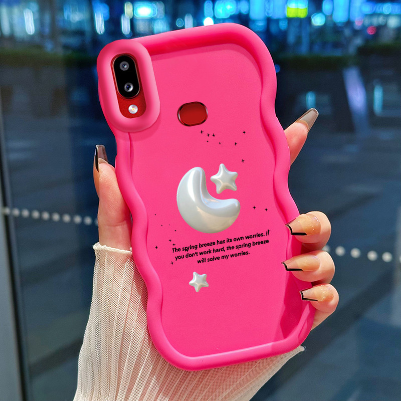 Casing Hp Untuk Samsung A10s M01s Case Silver stars and moon Cesing Polos Kasing Macaron gelombang K