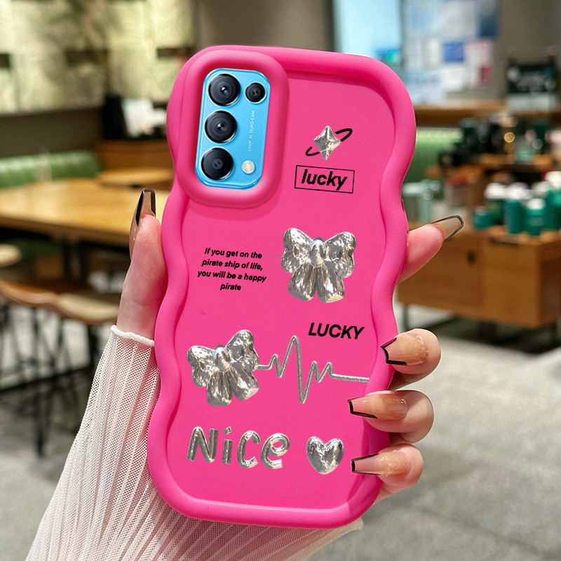 Casing Hp Untuk OPPO Reno 5 4G Reno 5 5G Reno 5K 5G Find X3 Lite Case Perak Bow Cesing Polos Kasing 