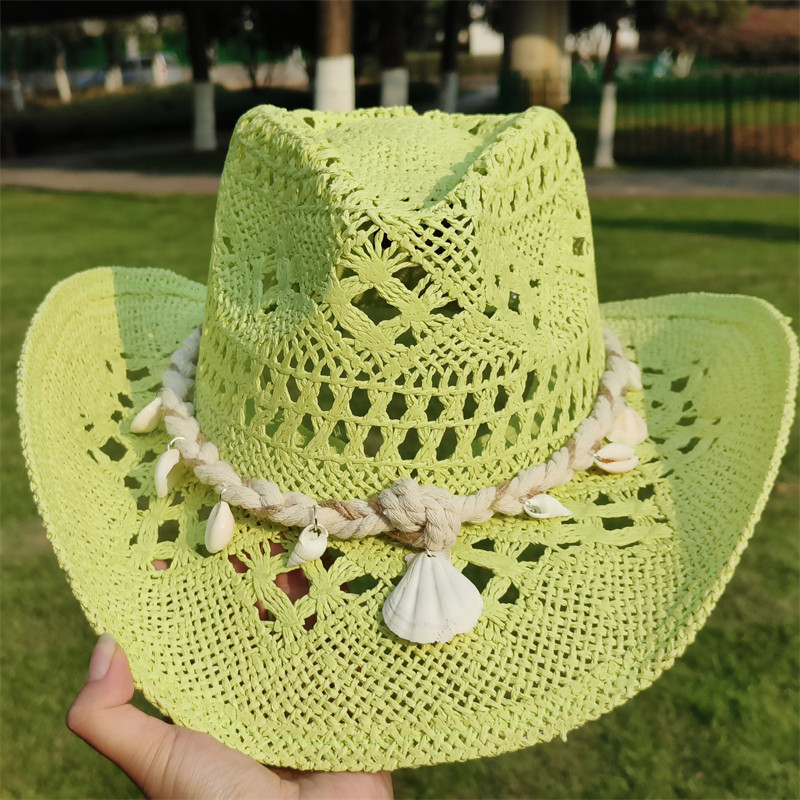 Cowboy Straw hat for women Fashion seashell straw cowboy hat beach summer cowboy Sunshade Jazz Hat