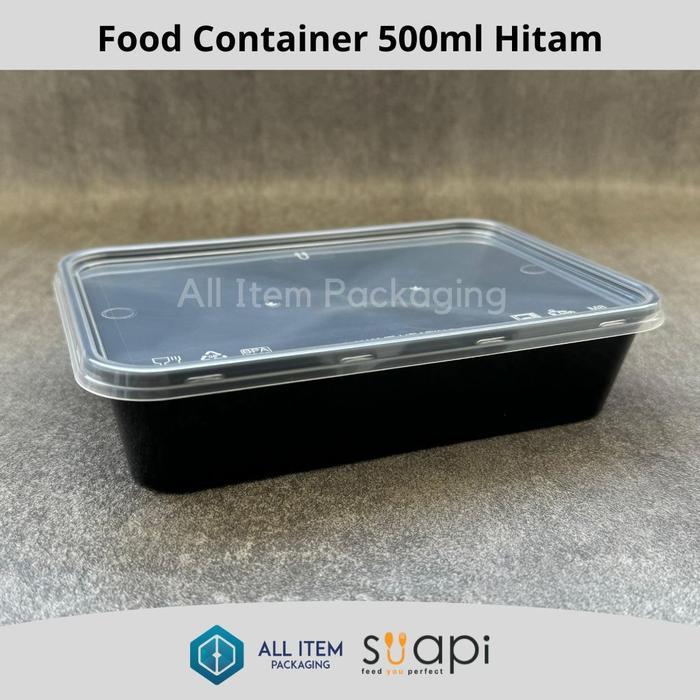 Thinwall Suapi 500ml Hitam / Kotak Makan / Food Container @25 Pcs