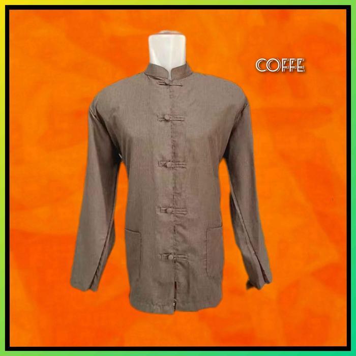 Baju Tradisional Cina Kemeja Cheongsam Pria Lengan Panjang Coffe