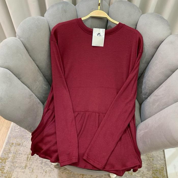 Premium Ribbwear N Knit - Blouse Peplum Oversize Lengan Panjang Atasan Model Baby Doll Lengan