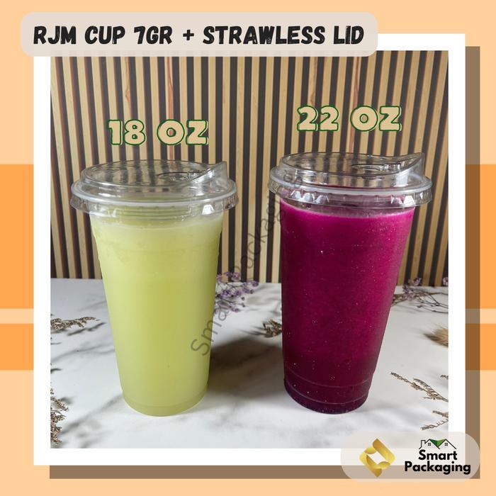 [Isi 50 Pcs] Rjm Gelas Plastik Pp 18 Oz 22 Oz 7Gr 22 Oz 8Gr + Strawless Lid Rjm Imp / Cup Plastik