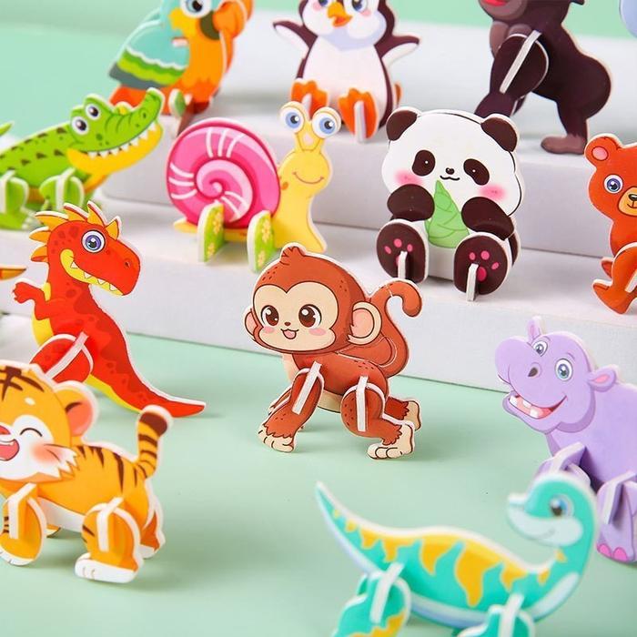 30 Pcs Puzzle Kertas 3d Diy Menyenangkan Puzzle/Puzzle Motif Hewan Serangga Dinosaurus Kendaraan