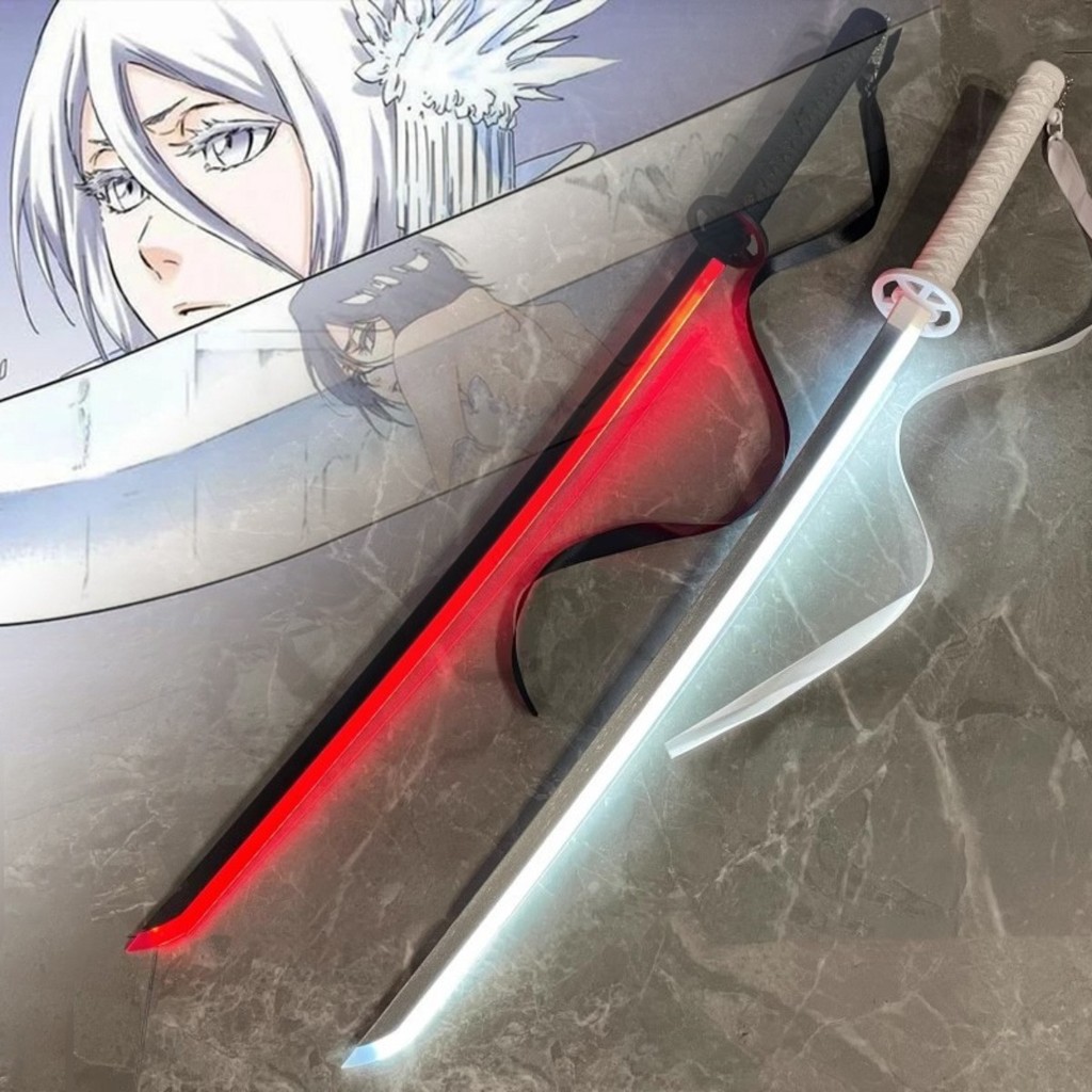 104cm Luminous Bleach Katana Kuchiki Rukia Sword Led Light Anime Cosplay Knife Prop Real Size