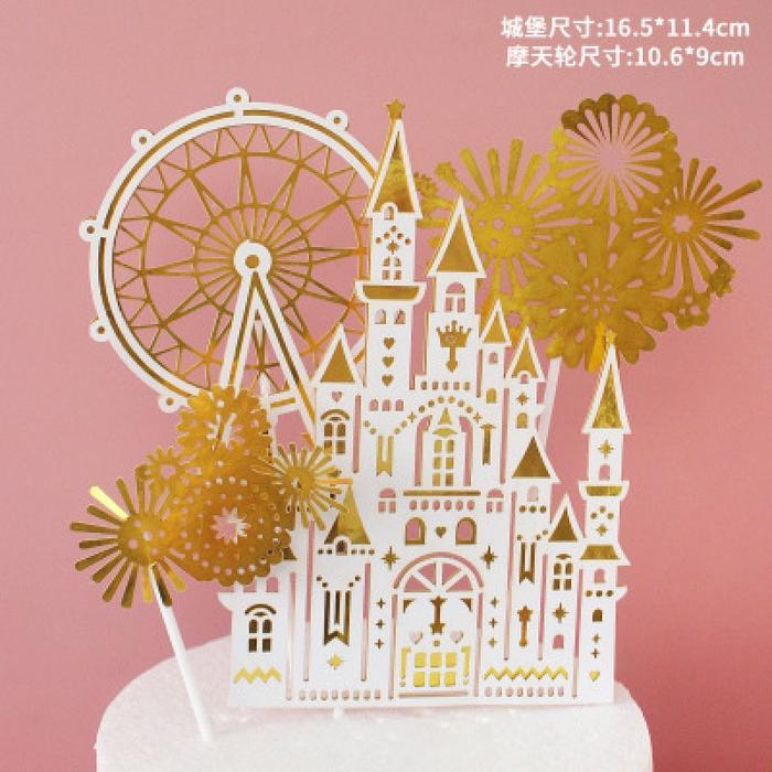 Cake Topper Castle Acrylic Istana Puri Kembang Api Roda Ferris/Kastil