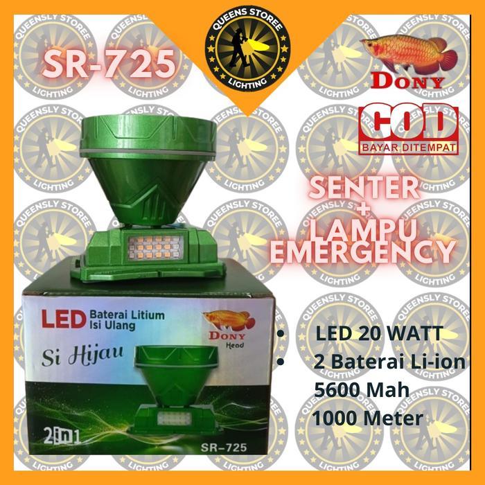 SR 725 senter kepala Dony hijau ,LED 20 watt ,2 baterai li-ion 5600 ,1 km senter dengan lampu