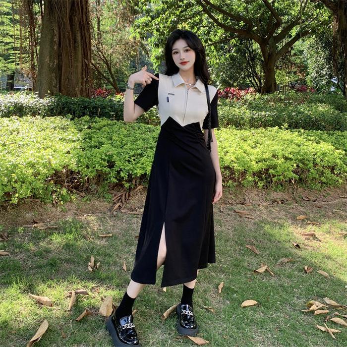 DresQuu- Cohan Dr8049 Long Dress Casual Kekinian Outfit Fashion Panjang Lengan Pendek Hitam