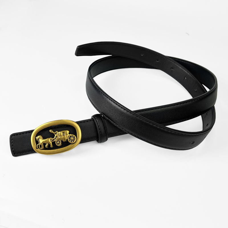Women's Carriage Motif Slim Belt - Niche Designer PU Belt with Vintage Coach, Multi-Color Options