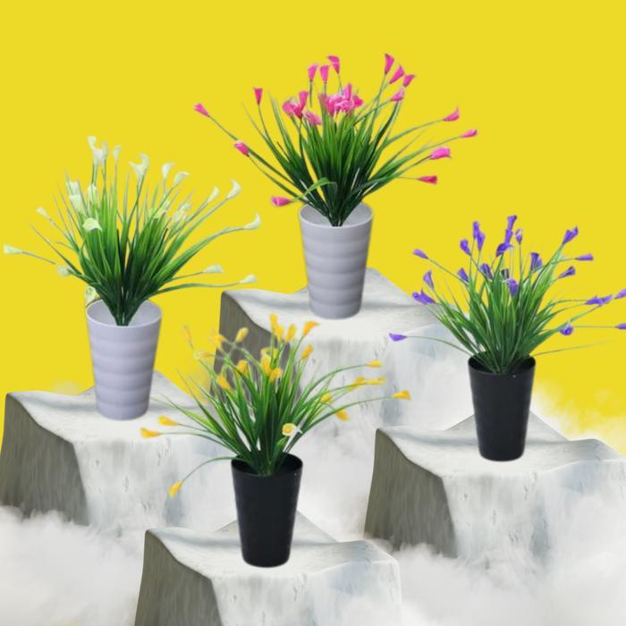 PT47 Pot dan Bunga Tanaman Hias Bunga Calla Lily Warna Bunga Plastik Dekorasi Ruangan Mini
