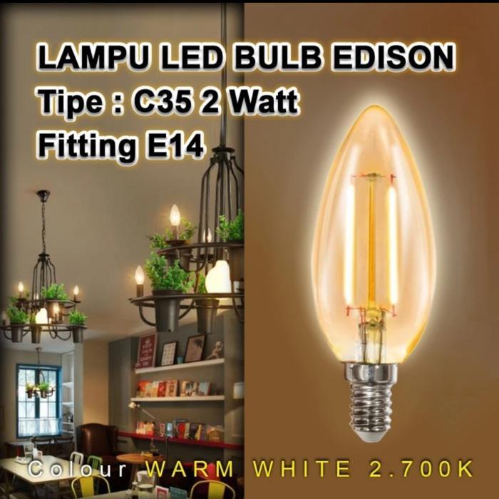 Lampu Led Filamen 2W/4W Fitting E14 Lampu cafe Lampu lilin hias..