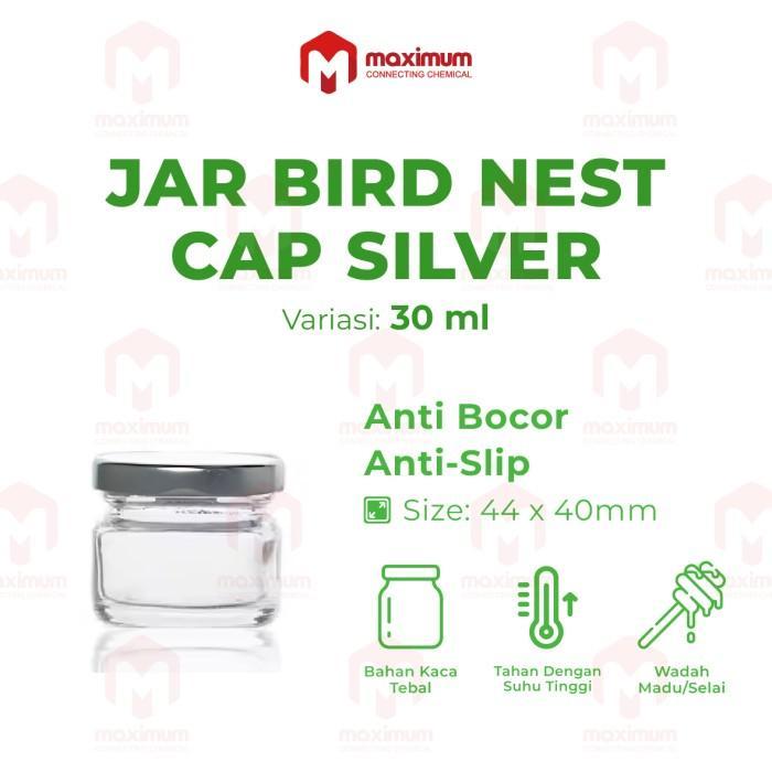 Botol Kaca Jar Bird Nest Glass 30ml Cap silver / Jar Kaca Bening 30ml / Botol Toples Kaca 30ml Tutup