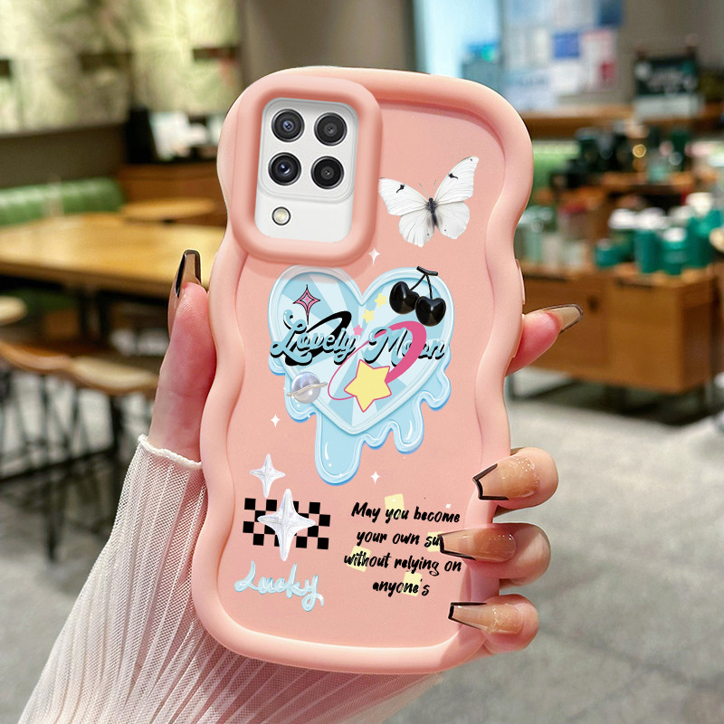 Casing Hp Untuk Samsung A22 M22 M32 Case Stiker hati biru Cesing Kasing Macaron warna Kesing Ceillin