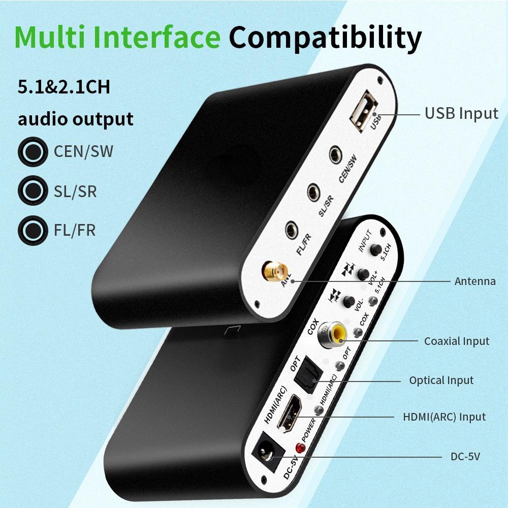 DA615H 5.1CH Audio Decoder Bluetooth 5.0 Reciever Wireless Audio Adapter Optical Coaxial U play ARC
