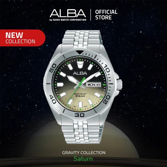 PROMO BESAR Alba Gravity Series Saturn Jam Tangan Pria AV3585 / AV3585X1 Quartz Black Begie Dial