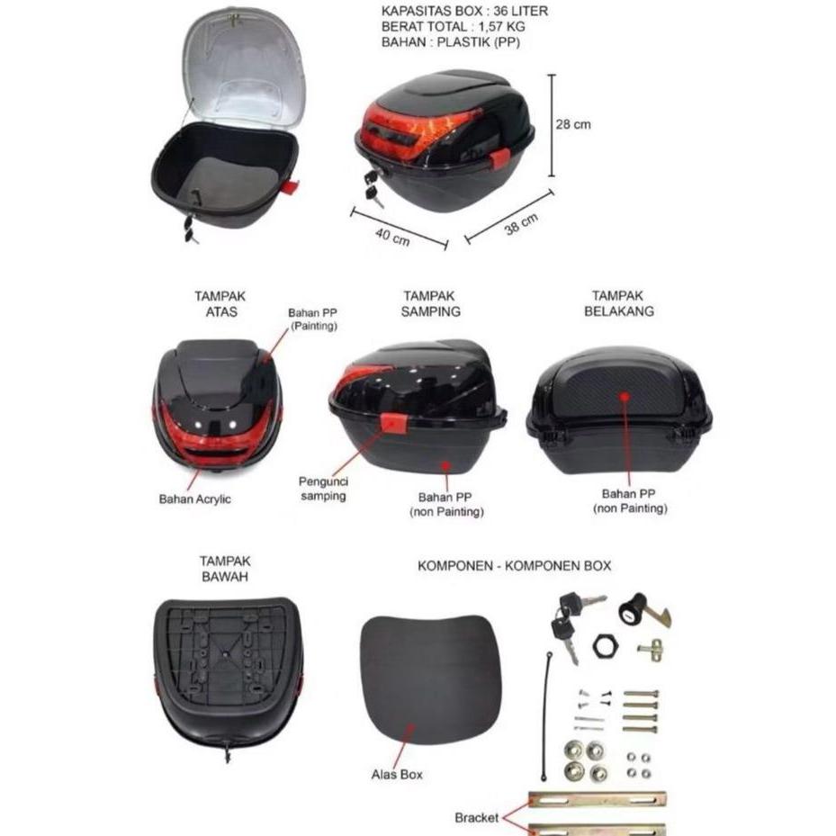 Win Box Motor 36L Box Belakang Motor Box Helm Motor Belakang Touring Barang Universal Murah Box