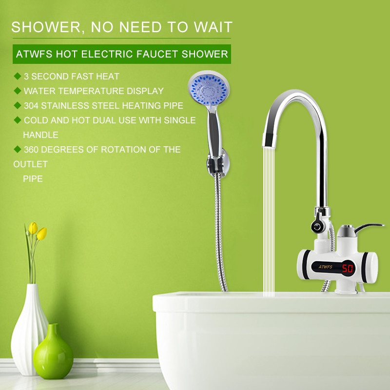 . Atwfs Tankless Water Heater Faucet Shower Instant Water-Heater -
