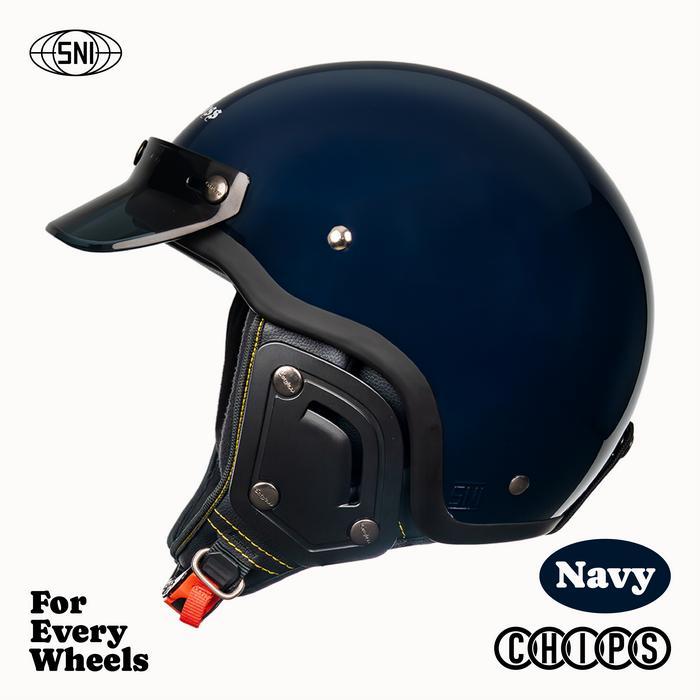 Premium Cargloss Cfs Chips Retro Helm Half Face - Navy Original