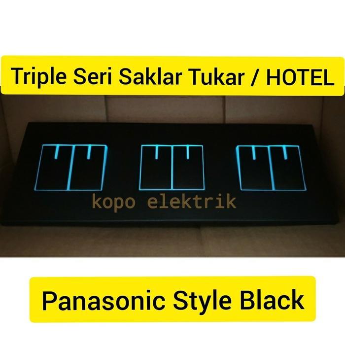 Panasonic Style Black Hotel Triple Saklar Seri Saklar 2 Arah Hitam