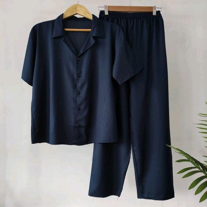 Setelan Wanita Kancing Lengan Pendek Rayon Polos Ld90 Sampai Ld150 Baju Tidur Nyaman Setelan Piyama