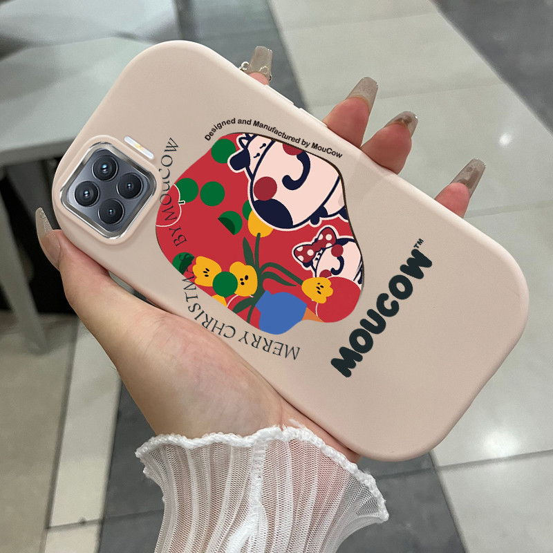Casing Hp Untuk OPPO A93 Reno 4F Reno 4 Lite F17 Pro Case sapi perah dan bunga Kasing silikon Cesing