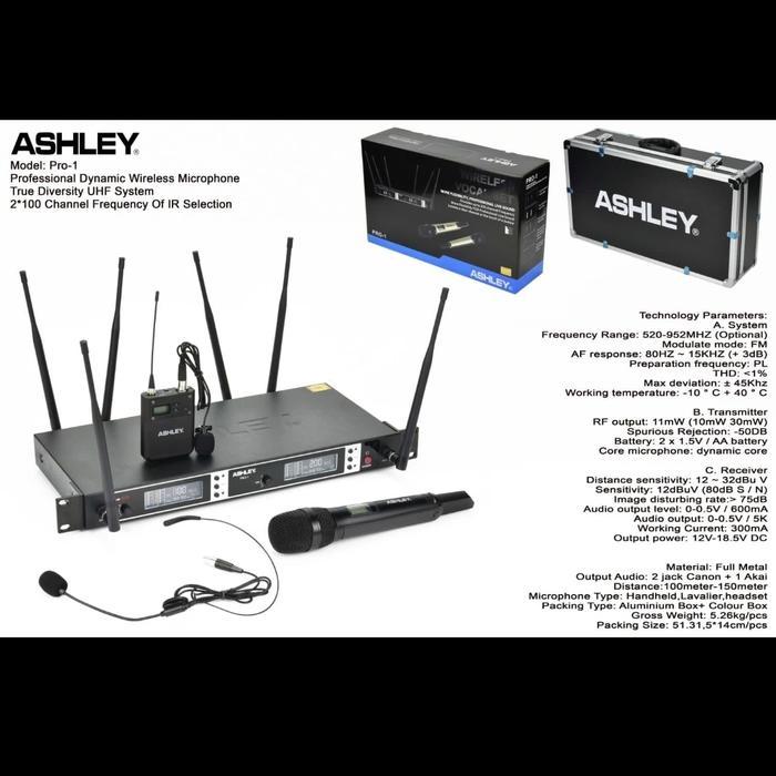 Mic Wireless Ashley Pro 1 ( Handheld + Clip On + Headset )