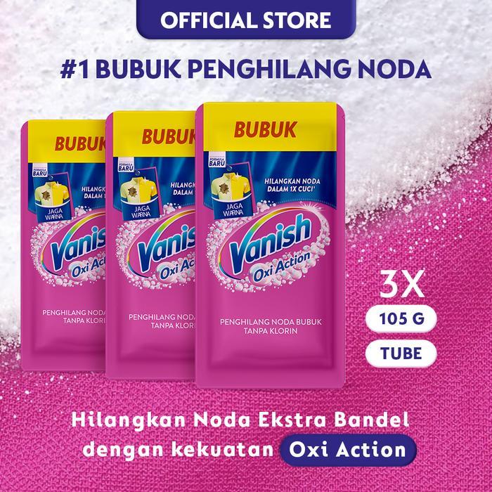 Vanish Bubuk Penghilang Noda Pakaian Pink Pembersih Noda Baju Membandel 105gr (3pcs)