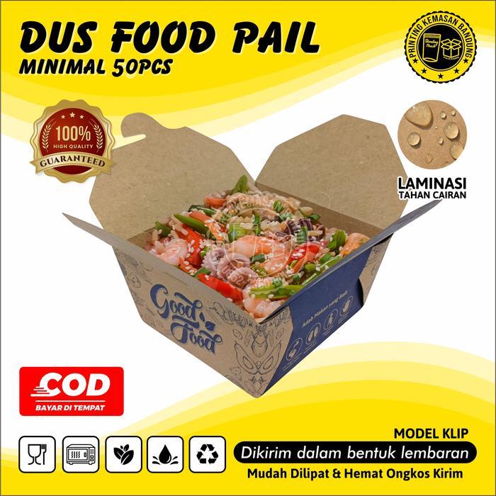 ( 50 Pcs )Food Pail Motif Rice Box 290Gsm Paper Lunch Box Kertas Dus Makanan Takeaway Kraft Tebal
