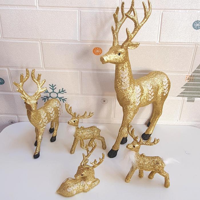 Ecoco - Dekorasi Rusa Natal Pajangan Christmas Raindeer Tanduk Rusa Gold