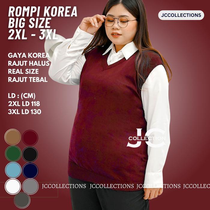 Rompi Rajut Wanita Big Size 3Xl Outer Vest Rajut Premium / Vest Knit Jumbo Xxxl Korea Style