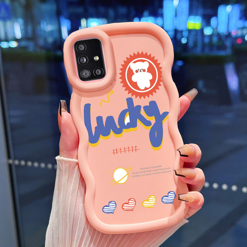 Casing Hp Untuk Samsung A51 M40s Case Beruang Jahitan Doodle Kartun Cesing Polos Kasing Macaron gelo