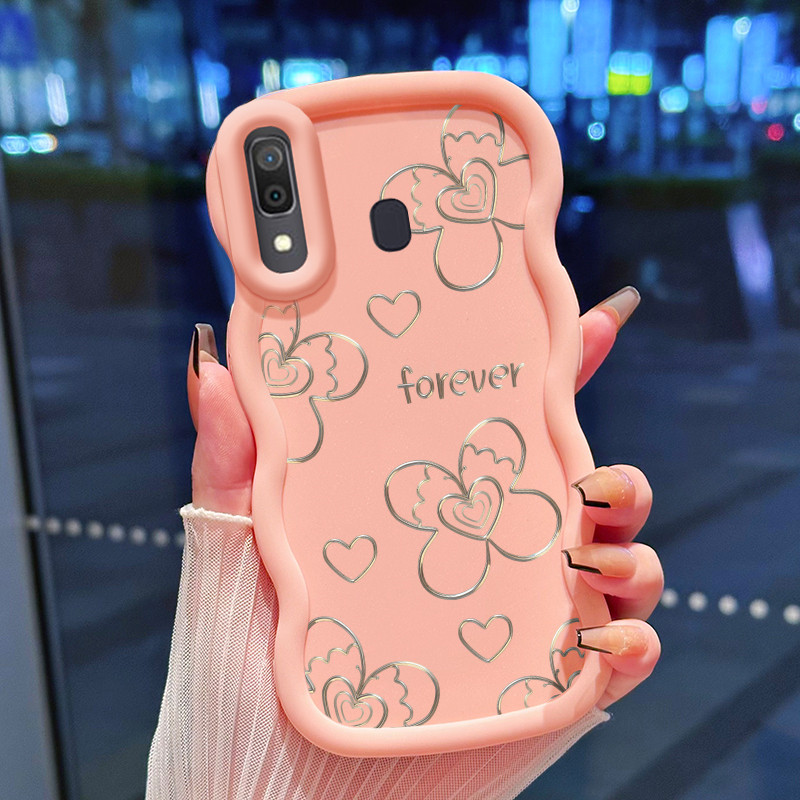 Casing Hp Untuk Samsung A20 A30 M10s Case Kupu-kupu Hati Perak Cesing Polos Kasing Macaron gelombang