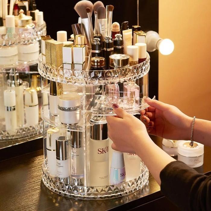 [COD] Rak Kosmetik Petak Acrylic Putar 360 Derajat Diamond Organizer Makeup Penyimpanan