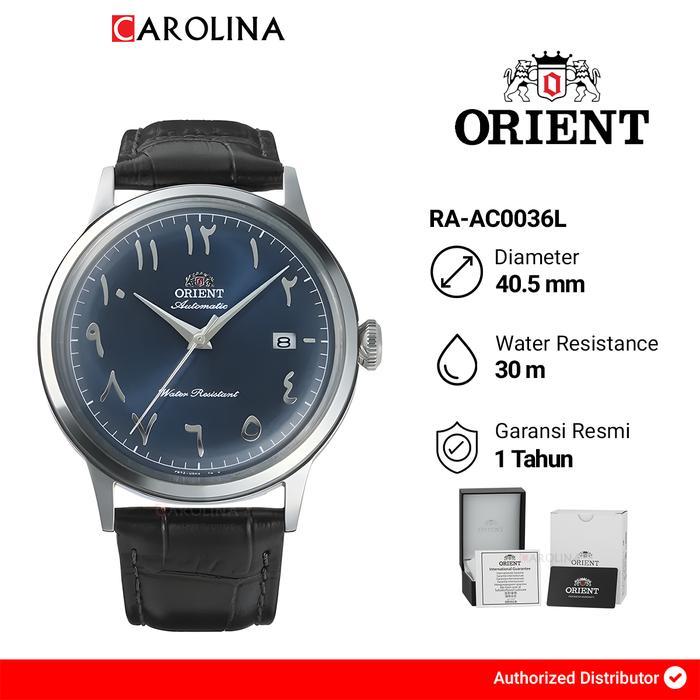 PROMO BESAR Jam Tangan Pria Orient Bambino RA-AC0036L Automatic Navy Blue Arabic Dial Black Leather