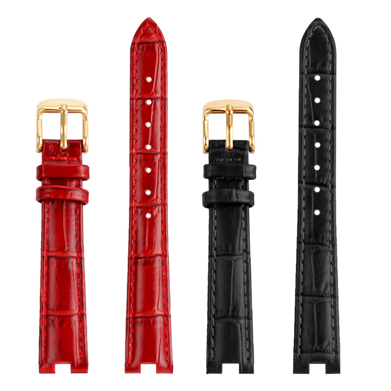 12 14mm cowhide notch leather women watch strap chain accessories black white pink watchband For GC