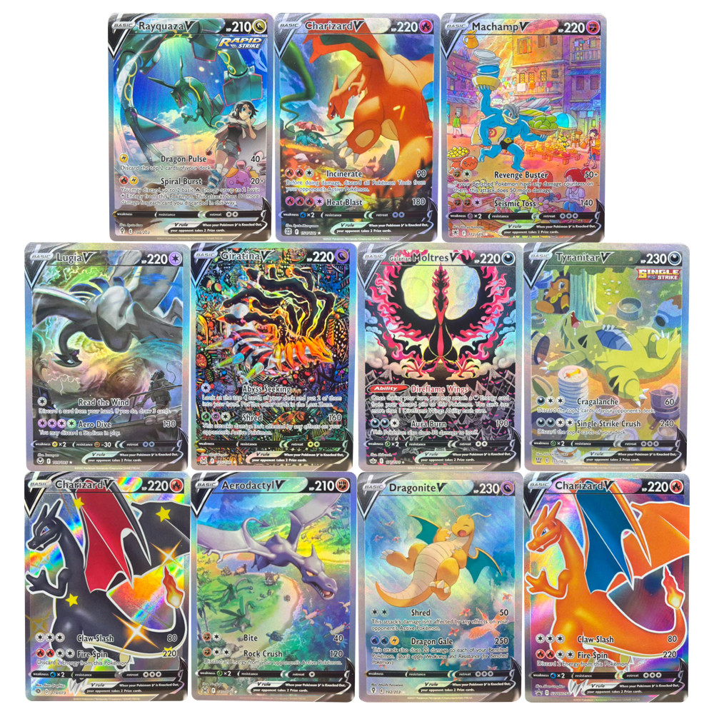 PTCG Collection Cards EN RayquazaV MachampV Charizard Moltres DIY Self Made Single Card Classic Game