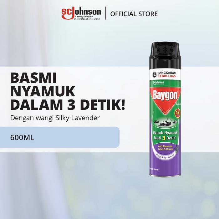 ` Baygon Aerosol - Obat Anti Nyamuk Semprot Silky Lavender 600ml