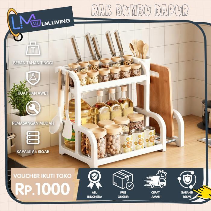 ` LM Rak bumbu dapur rak botol bumbu rak meja serbaguna rak bumbu 2 lapis
