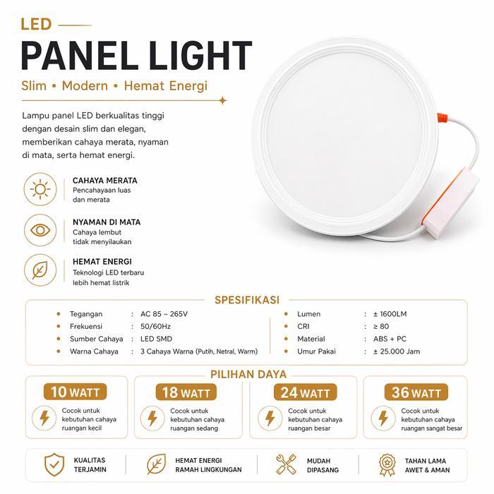 Sale Lampu Downlight Led 3Warna Panel Light Inbow Lampu Panel 10W 18W 24W 36W Downlight Panel Inbow